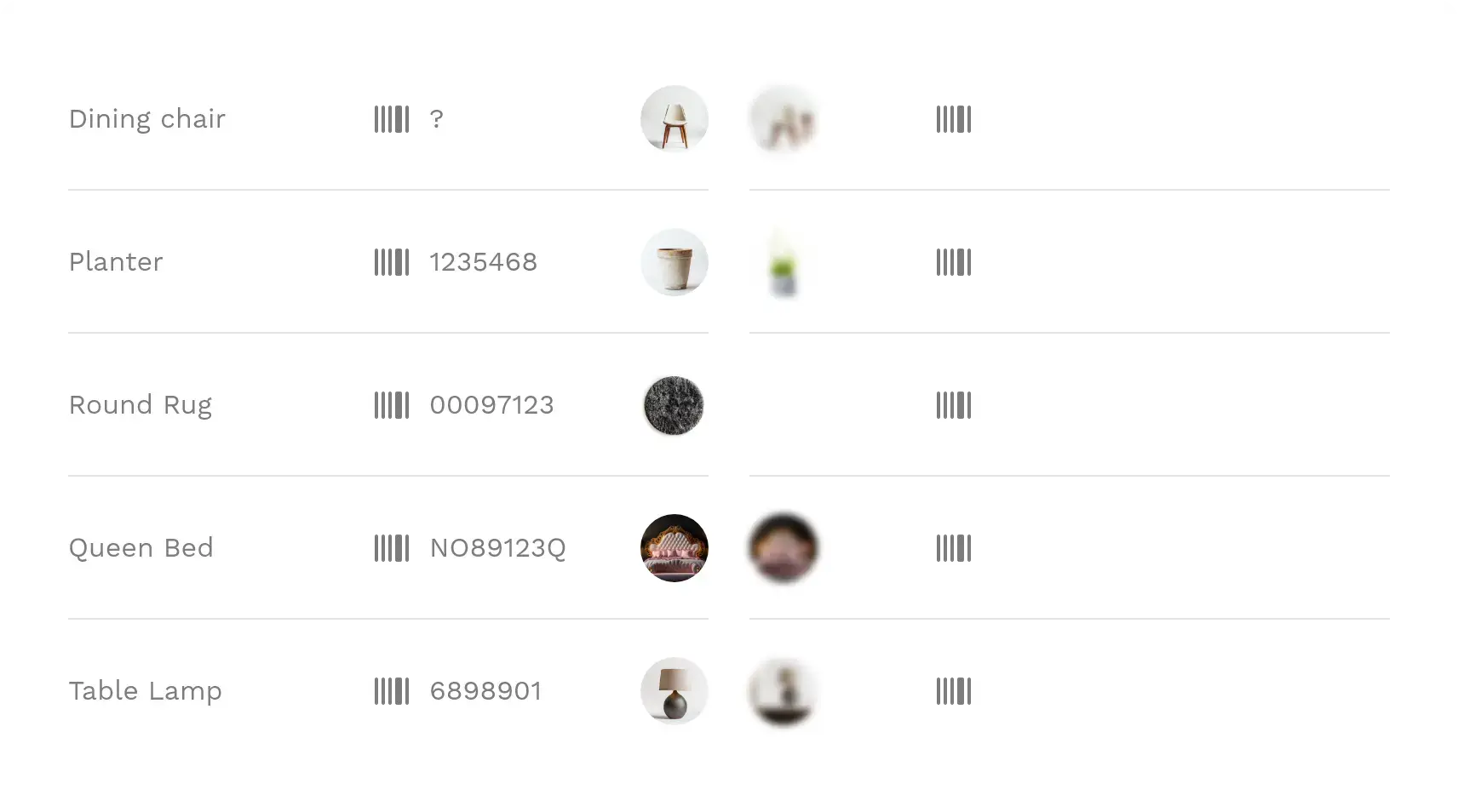 Table Before showing half empty table with unpaired product data